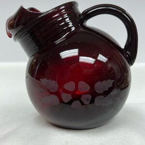 Vintage 1960’s 6” H ANCHOR HOCKING “ Royal Ruby” Roly Poly glass pitcher
